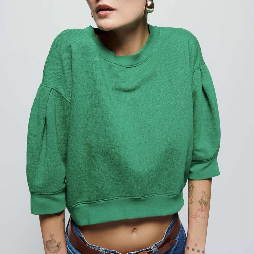 Nation LA Women’s Tate Cropped Boxy Pima Cotton Sweatshirt Verdant Green Small